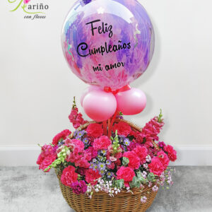 Arreglo canasta de Claveles con globo